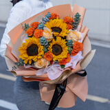 幽客玉品毕业季鲜花速递向日葵混搭花束生日礼物送学生老师全国同城配送 3朵向日葵3朵香槟花束