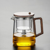 辰功玻璃飘逸杯泡茶壶茶水分离一键按压过滤飘逸壶冲茶器胡桃木茶水壶 胡桃木飘逸杯 550ml