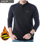 吉普（JEEP）长袖t恤男加绒加厚2023年秋冬季宽松大码纯色立领棉T桖卫衣男 黑色加绒 L(建议136-150斤)