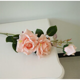 苏茂 仿真玫瑰花落地假花客厅摆放花卉绢花仿真花束装饰花 3头绢布玫瑰  香槟色 82厘米高