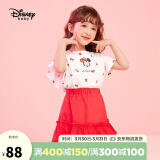迪士尼（Disney）儿童女童短袖套装裙荷叶边T恤半身裙两件套22夏DB121UE03红100