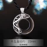 银千惠925银项链男士款黑曜石平安扣吊坠时尚纪念生日情人节礼物送男友 生肖龙加大版+棉绳(50CM）