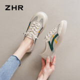 ZHR夏季小白鞋女真牛皮百搭网洞鞋女透气女鞋轻便休闲 A67E 米绿 38