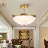 金绅全铜美式吸顶灯仿云石特色裂纹玻璃过道欧式半吸顶卧室灯书房灯具 A款-半吊款小号(宽40cm*高32cm)