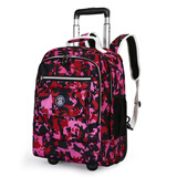 威盛达中小学生拉杆书包背拉两用减负护脊双肩背包大容量旅行超轻款 迷彩玫红 17英寸可登机
