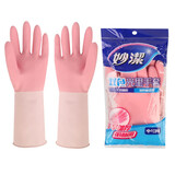 妙洁耐久型绒里手套增厚家务清洁加厚厨房洗碗洗衣橡胶防水 双色光里手套 M中号