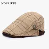 蒙奈特（MONAITTE）帽子男新款夏季潮流鸭舌帽男士中老年爸爸格纹复古贝雷帽前进帽女 卡其色 均码 可调节（54-61CM）