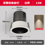 迈辉 筒灯射灯led嵌入式无主灯三色变光孔灯酒店办公客厅天花板照明灯 【5cm深筒】黑杯12W-中性光4000K