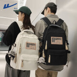 回力书包初中生男高中大学生双肩包简约大容量背包电脑包休闲旅行包 休闲白色+冲天鸭挂件