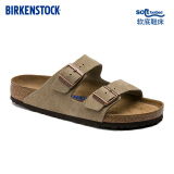 BIRKENSTOCK勃肯德国进口男女款牛皮绒面革软底Arizona双扣拖鞋 男款灰色951301 40