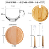 冬璃钢化玻璃杯子早餐杯燕麦牛奶杯大容量甜品碗奶茶杯带把耐热热饮杯 钢化玻璃杯+勺+叉+竹盖+托盘