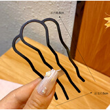 玲川六件套盘发神器插梳丸子头简约气质发夹发卡发插发簪头饰 单个哑黑四齿