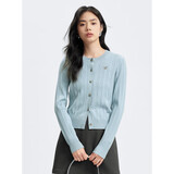 太平鸟女装针织衫miu系圆领开衫女秋装品质软糯针织上衣D 浅蓝 L