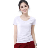 艾路丝婷短袖T恤女夏装新款上衣韩版修身纯色体恤TX3561 圆领白色 M