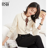 欧莎（OSA）千金小香风减龄内搭娃娃领针织衫2025秋新款打底衫毛衣女上衣气质 杏色A M