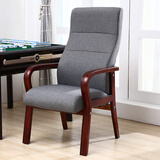 众琛 办公椅麻将椅子家用四脚实木质布艺高靠背椅带扶手电脑椅会议椅 灰色细麻布