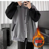 柏斐荻（BYPHYTEE）夹克男  日系开衫卫衣男ins潮秋冬季休闲连帽外套宽松复古拼色 015樱花熟灰色【加绒加厚】 XL