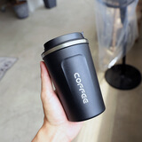 卡西菲kaxifei（KAXIFEI）韩版保温杯不锈钢咖啡杯便携迷你男学生水杯简约女士小保温瓶ins 磨砂黑【小号】380毫升  +杯刷