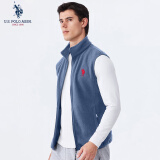 U.S. POLO ASSN.马甲男抓绒摇粒绒春秋立领无袖背心男装外套灰色3XL