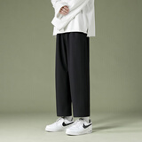 杉努裤子男士秋冬季加绒加厚直筒宽松休闲拖地学生阔腿百搭垂坠西长裤 1216QK黑色(九分裤) 5XL （建议200-230斤）