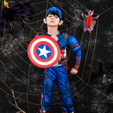 企米 万圣节服装儿童男万圣衣服女童万圣节披风斗篷成人套装服饰队长 美国队长S码（80-110cm）