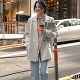 翊尚美小西装外套女春季设计感垫肩休闲小西服韩版上衣小个子女装外套 米白色 XL 【推荐115-135斤】