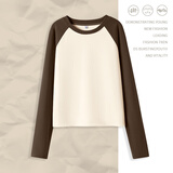 真维斯长袖t恤女装加绒加厚2026年冬季新款重磅羊羔绒撞色修身上衣服GX 杏-纯色 L （建议110-125斤）