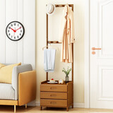 丝竹阁落地实木床头柜储物收纳置物柜现代家用简易多层小型迷你床边柜子 茶色-大三抽42长衣帽架