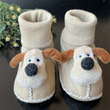 小猪球球 婴儿鞋子秋冬季加绒加厚保暖软底羊皮毛一体宝宝新生儿学步鞋 卡其色小狗公仔 内长13cm  7-14个月