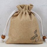 鱼雁兔亚麻荷花布袋小布袋抽绳束口袋首饰饰品收纳袋文玩佛珠手串包装袋 荷花袋 土黄1个12*15cm