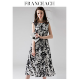 法涵意弛2025夏装新款桑蚕丝连衣裙水墨印花大摆真丝无袖中长裙女 黑花白玉 M