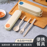 嘉际筷子勺子套装便携餐具三件套小学生外带旅行可爱收纳餐具盒TT1 便携式收纳盒【米蓝】