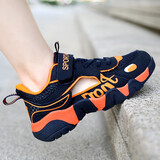 李宁热品牌断码男童凉鞋夏季2026新款儿童镂空运动网鞋男孩网面透气旋转 深蓝橘百搭款 36