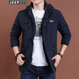 JEEP SPIRIT 吉普夹克男士外套工装春秋季加绒休闲运动加厚大码宽松外套男冬季上衣潮户外衣服 深蓝色-薄款 XL