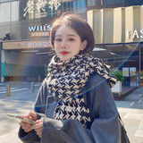 缔晶围巾女秋冬季2025新款千鸟格围巾女士长款围脖礼盒装高档加厚实用 经典千鸟格围巾-茶黑色A820