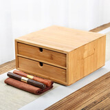 金镶玉 功夫茶具配件 普洱茶盒竹木分茶盒不锈钢茶针双用养壶笔茶巾全套 双层普洱茶盒+茶刀+茶针+茶巾