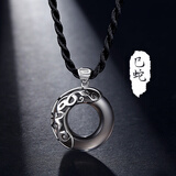 弥恋可刻字本命年十二生肖925银情侣项链男平安扣吊坠情人节生日礼物 巳蛇（吊坠+50cm黑棉绳）