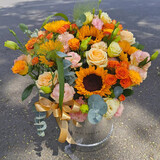 冉子花坊情人节鲜花速递粉玫瑰抱抱桶向日葵花篮生日礼物送女友同城配送 11朵香槟玫瑰向日葵抱抱桶