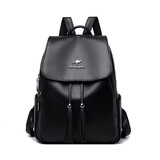 酷奇袋鼠双肩包女2025七夕女士牛皮软皮背包大容量时尚百搭背包女 黑色