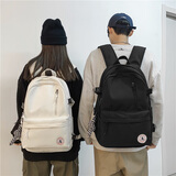 艾欣儿 潮牌初高中学生书包男女生大容量背包韩版简约高颜值百搭双肩包电脑包16英寸笔记本包 黑色+扭扭结挂件