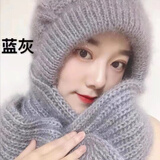 鑫诺翔帽子女秋冬季加绒加厚保暖骑车帽子围巾一体松鼠绒连体风雪毛线帽 灰色 风雪帽均码
