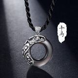 弥恋可刻字本命年十二生肖925银情侣项链男平安扣吊坠情人节生日礼物 午马（吊坠+50cm黑棉绳）