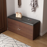 人文成家鞋柜家用门口坐凳一体换鞋凳入户玄关柜简约储物收纳柜子柜门鞋架 【两门两层】深胡桃色+黑皮80CM