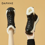 达芙妮加厚雪地靴女加绒保暖时尚厚底内增高棉鞋4622608021黑色/加绒36