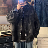 乌皮狗工装衬衫男长袖春夏秋季宽松复古高街翻领休闲痞帅牛仔衬衣外套 嘉骏C07长袖（黑色） L