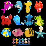 贝可麦拉（beikemaila）儿童涂色石膏娃娃白模DIY迷你彩绘涂鸦亲子填色绘画活动礼物玩具 12个海洋动物2D白坯+颜料和笔