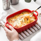 博为 日式芝士焗饭盘家用双耳微波炉烤箱盘子长方形烤盘陶瓷烘焙盘 7英寸 小号-