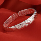 顺庆银楼 S9999银手镯40克镯子女款足银开口足银饰品加厚送妈妈礼物 经典款繁花似锦40克配证书