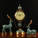 十二目欧式复古座钟客厅家用摆放时尚摆件大号钟表台式台钟古董摆钟坐钟 陶瓷福禄组合