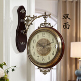 迪高美式双面挂钟吊钟客厅实木钟表装饰挂表复古时钟挂墙钟挂式侧挂钟 褐色